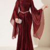 Waist-Accented Draped Evening Gown Burgundy