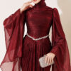 Waist-Accented Draped Evening Gown Burgundy - immagine 2