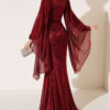 Waist-Accented Draped Evening Gown Burgundy - immagine 3