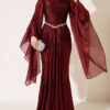 Waist-Accented Draped Evening Gown Burgundy - immagine 4