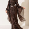 Waist-Accented Draped Evening Gown Brown - immagine 2