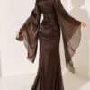 Waist-Accented Draped Evening Gown Brown - immagine 3