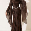 Waist-Accented Draped Evening Gown Brown - immagine 4