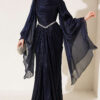 Waist-Accented Draped Evening Gown Navy Blue - immagine 2