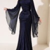 Waist-Accented Draped Evening Gown Navy Blue - immagine 3