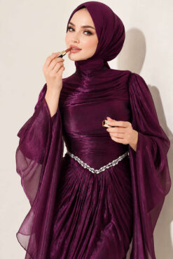Alternative view of Waist-Accented Draped Evening Gown Purple