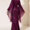 Waist-Accented Draped Evening Gown Purple - Image 3