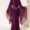 Waist-Accented Draped Evening Gown Purple - Image 4
