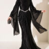 Waist-Accented Draped Evening Gown Black