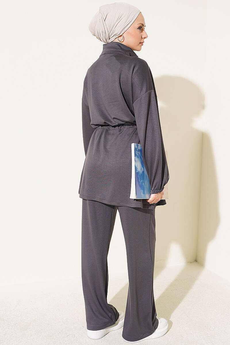 Waistbanded Pocket Garnished French Terry Two-Piece Set Smoke - Imagen 3
