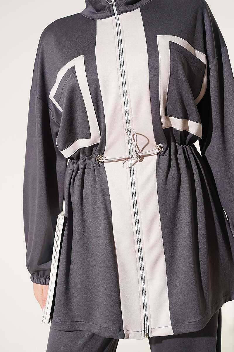 Waistbanded Pocket Garnished French Terry Two-Piece Set Smoke - Imagen 4