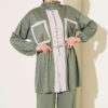 Waistbanded Pocket Garnished French Terry Two-Piece Set Khaki - Imagen 2