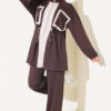 Waistbanded Pocket Garnished French Terry Two-Piece Set Brown