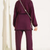 Waistbanded Pocket Garnished French Terry Two-Piece Set Plum - Imagen 3