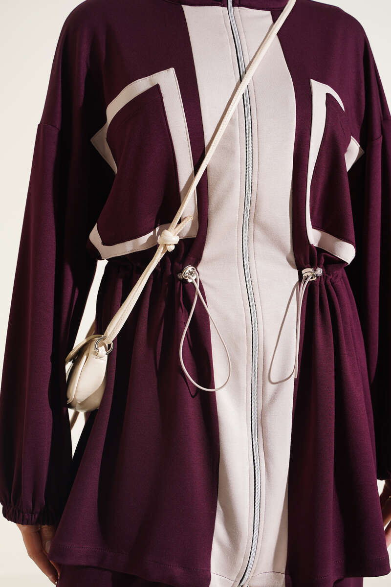 Waistbanded Pocket Garnished French Terry Two-Piece Set Plum - Imagen 4
