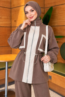 Alternative view of Waistbanded Pocket Garnished French Terry Two-Piece Set Mink