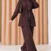 Waist-Elasticated Hem Edge French Terry Two-Piece Set Dark Brown