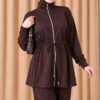 Waist-Elasticated Hem Edge French Terry Two-Piece Set Dark Brown - Imagen 2