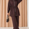Waist-Elasticated Hem Edge French Terry Two-Piece Set Dark Brown - Imagen 3