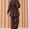Waist-Elasticated Hem Edge French Terry Two-Piece Set Dark Brown - Imagen 4