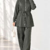 Waist-Elasticated Hem Edge French Terry Two-Piece Set Khaki
