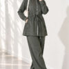 Waist-Elasticated Hem Edge French Terry Two-Piece Set Khaki - immagine 3
