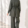 Waist-Elasticated Hem Edge French Terry Two-Piece Set Khaki - immagine 4