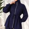 Waist-Elasticated Hem Edge French Terry Two-Piece Set Navy Blue - immagine 2