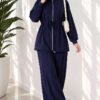 Waist-Elasticated Hem Edge French Terry Two-Piece Set Navy Blue - immagine 3