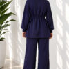 Waist-Elasticated Hem Edge French Terry Two-Piece Set Navy Blue - immagine 4