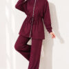 Waist-Elasticated Hem Edge French Terry Two-Piece Set Plum