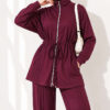 Waist-Elasticated Hem Edge French Terry Two-Piece Set Plum - Afbeelding 2