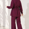 Waist-Elasticated Hem Edge French Terry Two-Piece Set Plum - Afbeelding 4