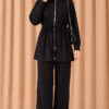 Waist-Elasticated Hem Edge French Terry Two-Piece Set Black