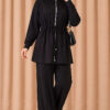 Waist-Elasticated Hem Edge French Terry Two-Piece Set Black – Image 2