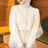 Waist-Tied Pearl-Trimmed Knit Cardigan Beige