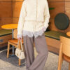 Waist-Tied Pearl-Trimmed Knit Cardigan Beige – Image 2
