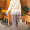 Waist-Tied Pearl-Trimmed Knit Cardigan Beige – Image 4