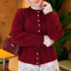 Waist-Tied Pearl-Trimmed Knit Cardigan Burgundy