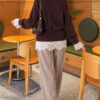 Waist-Tied Pearl-Trimmed Knit Cardigan Brown - الصورة 4