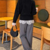 Waist-Tied Pearl-Trimmed Knit Cardigan Black - الصورة 4