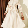 Waistbanded Velvet Two-Piece Set with Hem Edge Beige