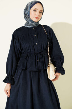 Alternative view of Waistbanded Velvet Two-Piece Set with Hem Edge Navy Blue