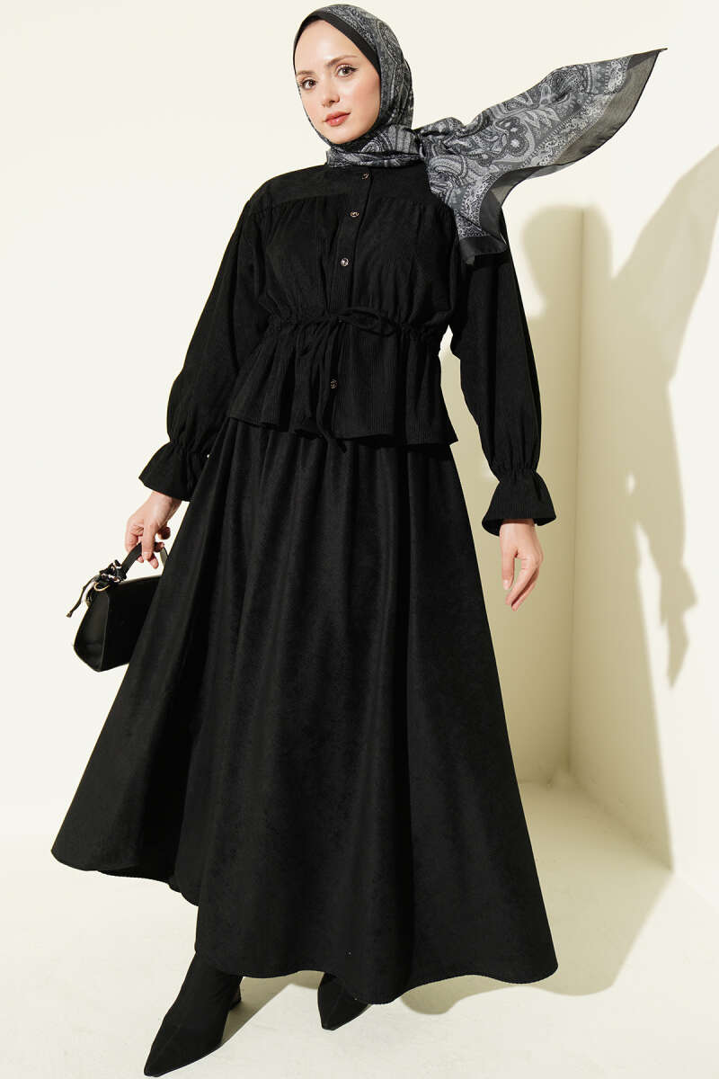 Side-tie Knit Two-Piece Set Black - الصورة 5