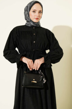 Alternative view of Waistbanded Velvet Two-Piece Set with Hem Edge Black