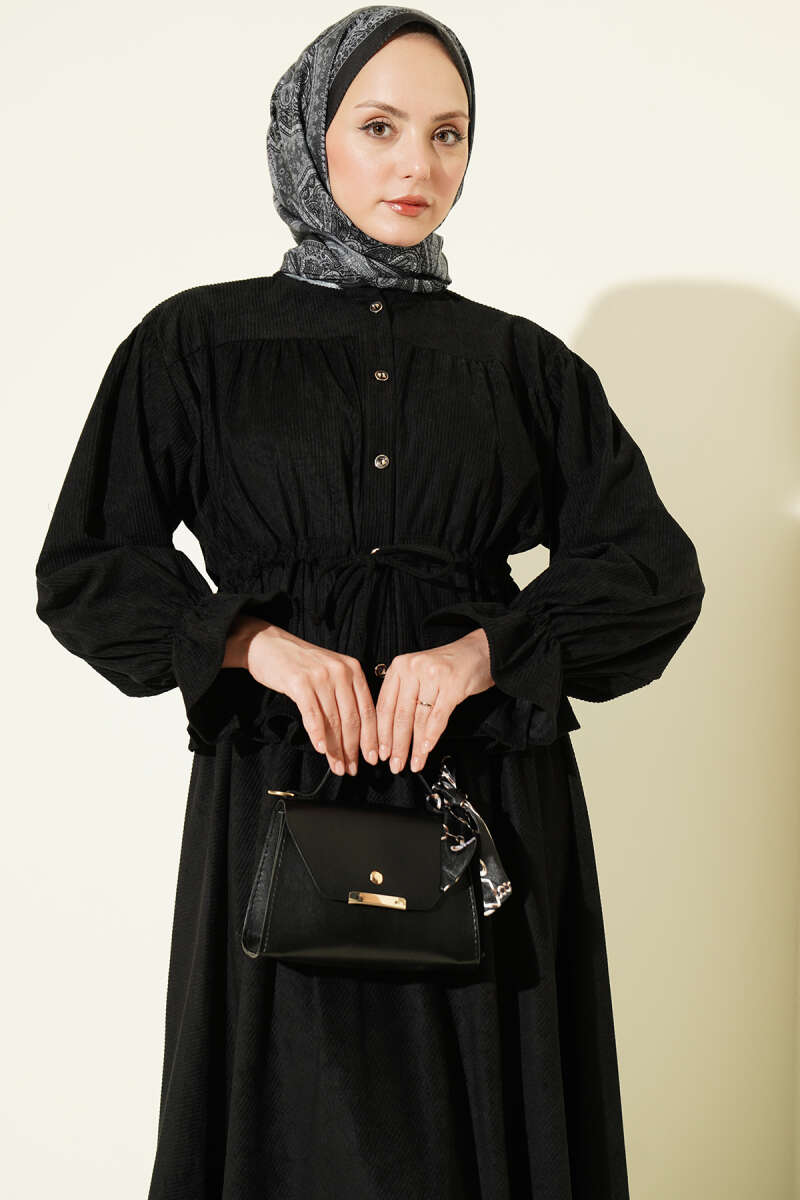 Waistbanded Velvet Two-Piece Set with Hem Edge Black - الصورة 2