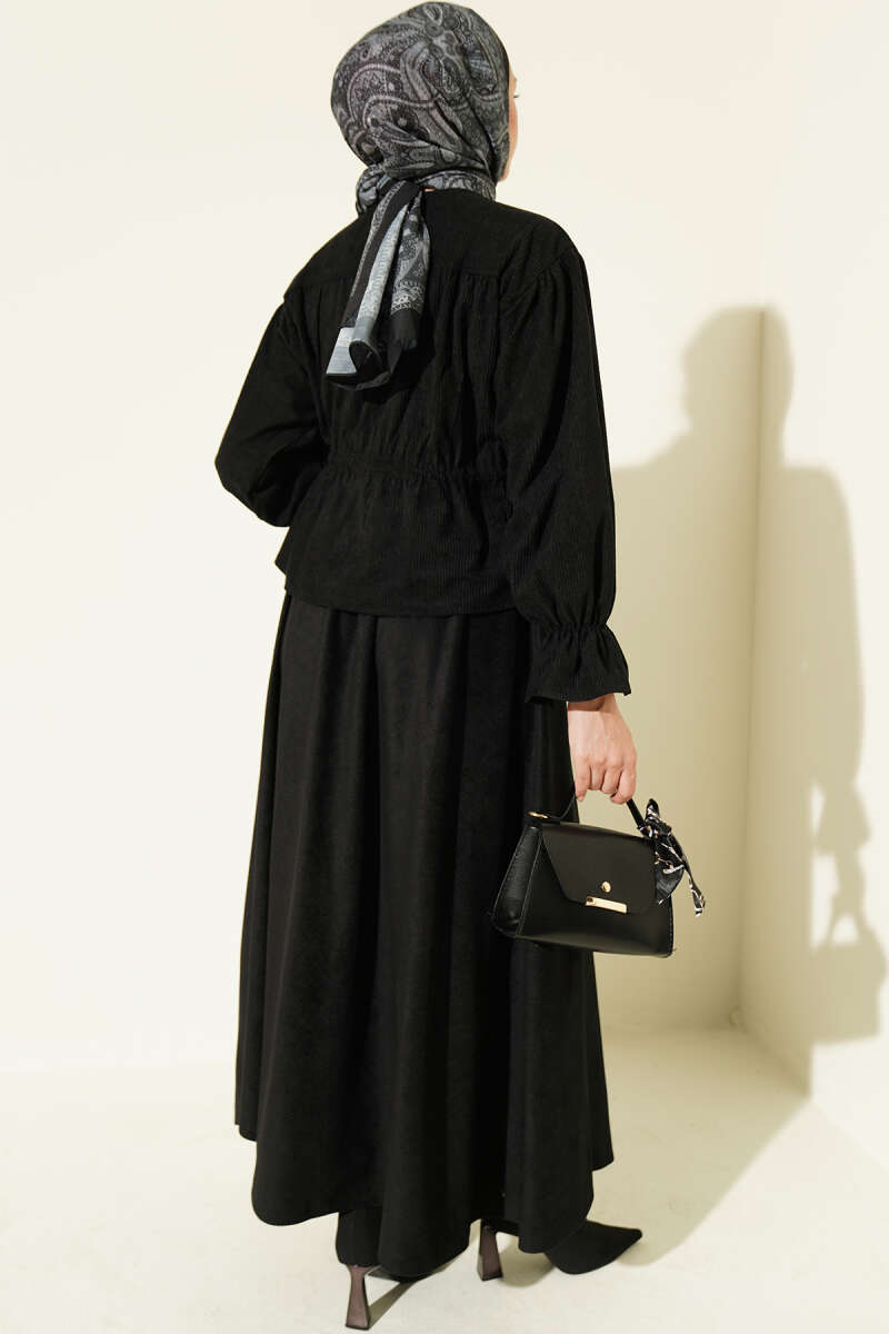 Waistbanded Velvet Two-Piece Set with Hem Edge Black - الصورة 3
