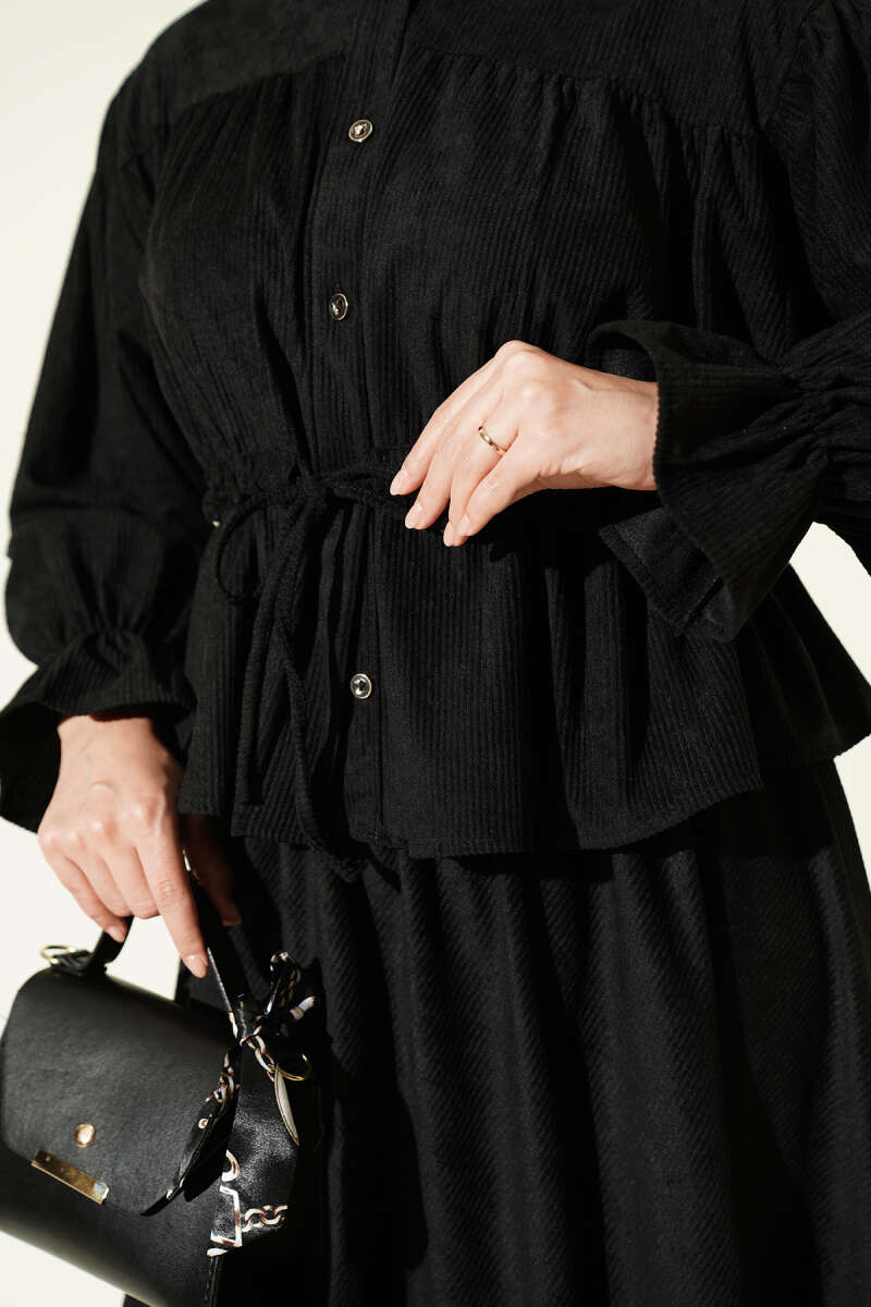 Waistbanded Velvet Two-Piece Set with Hem Edge Black - الصورة 4