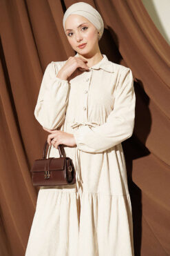 Alternative view of Waist-Tied Velvet Dress Beige