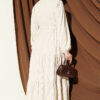 Waist-Tied Velvet Dress Beige – Bild 3